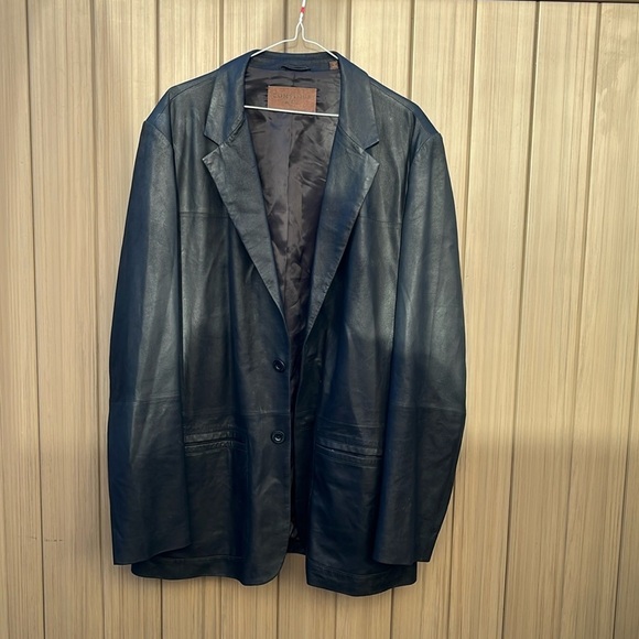 Comstock & Co Leather Jacket Size 46  Black Buttons Pockets Grunge MInim… - Picture 1 of 16